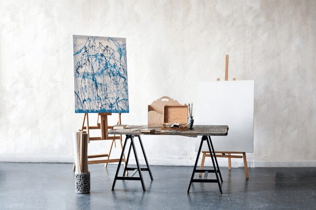 A studio with painting materials