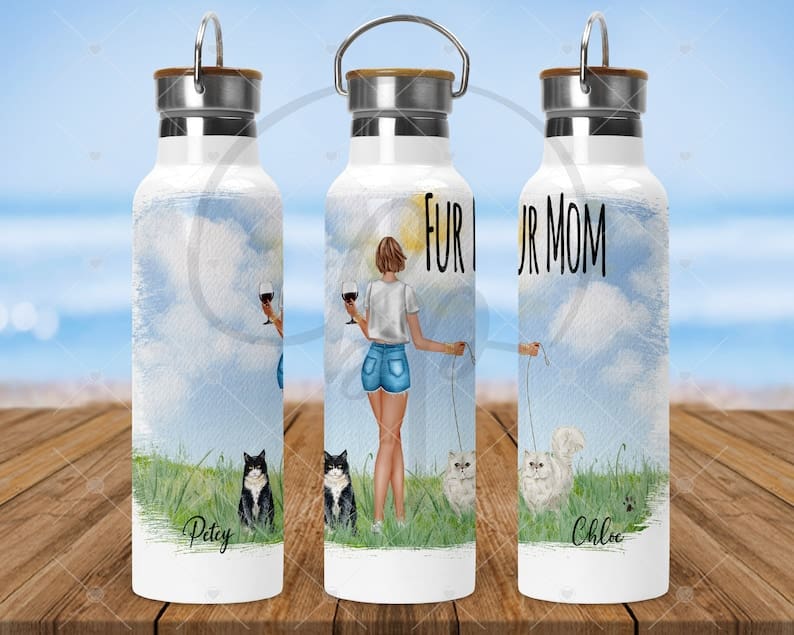 Personalized Fur Mom 25oz H2O Drinking Bottle