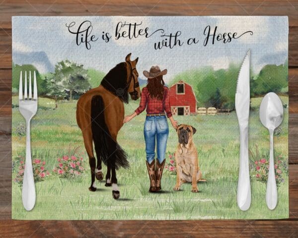 Personalized Country Girl Linen Western Placemats