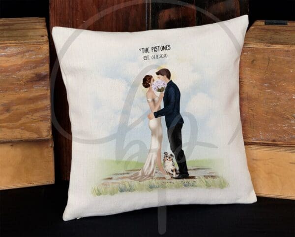 Personalized Wedding Linen Pillow Case with Pet