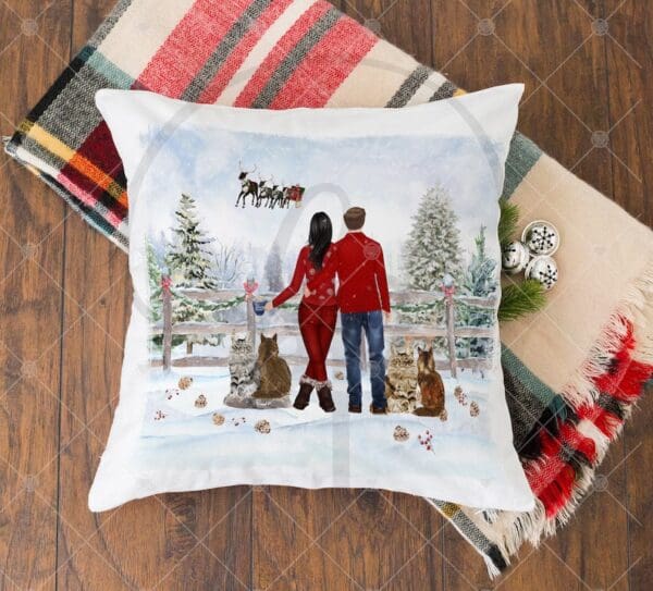 Personalized Linen Holiday Family Pillow Cover