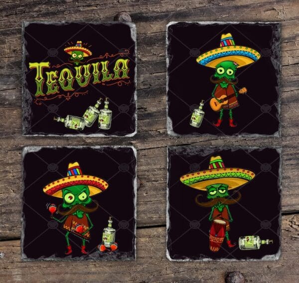Slate Coaster Set Tequila and Zombie