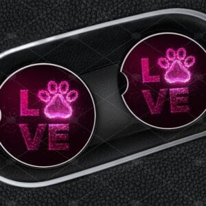 Sandstone Car Coaster Set of 2 Love Pink Paw Print