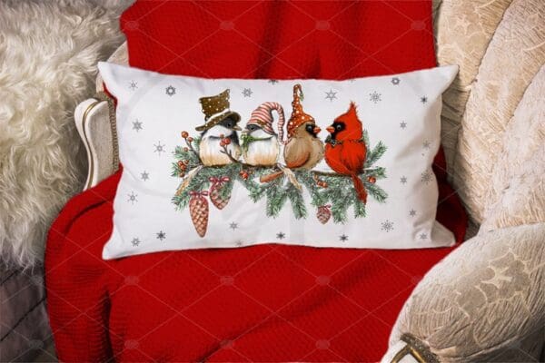 Cardinals and Chickadees Linen Pillow Cover