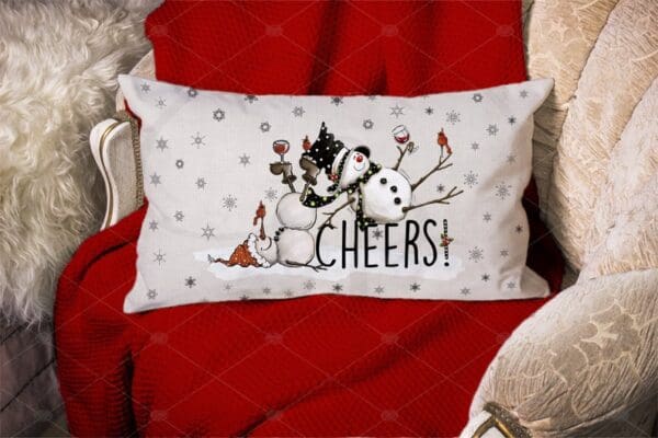 Tipsy Snowman Cheers Pillow Cover