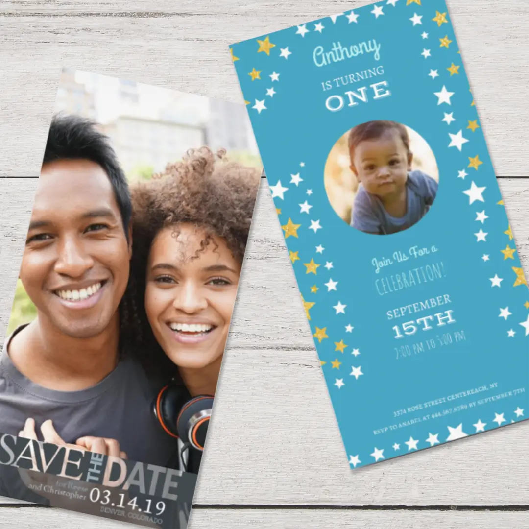 Two invitation cards for birthday and save the date